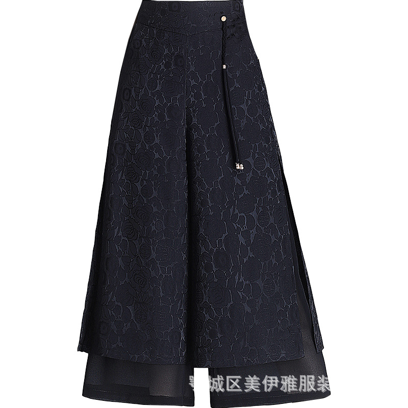 Summer thin culottes for women, petite loose Chinese-style pants with a sense of drape, ice silk jacquard white wide-leg pants Item Picture