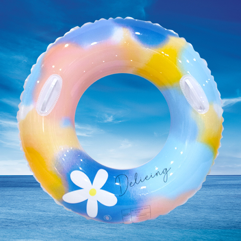 Net Red Watercolor Flower Swimming Ring Adult Pvc Thickened Swimming Ring Fashion Smudging Swimming Armpit Ring Manufacturers Wholesale