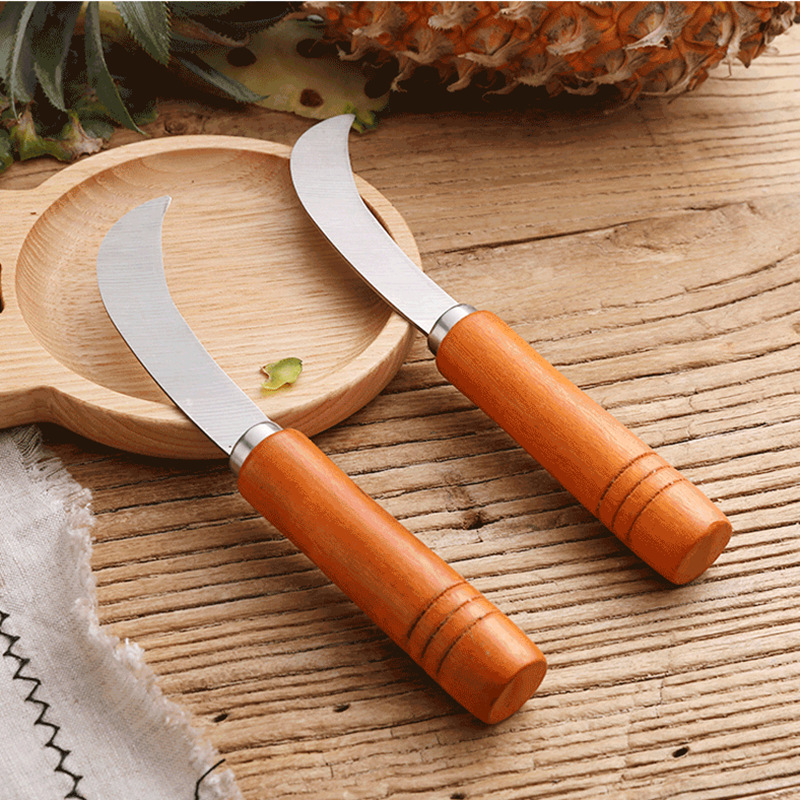 Stainless steel fruit pineapple knife, sharp wooden handle, small curved banana knife, fruit and vegetable peeler