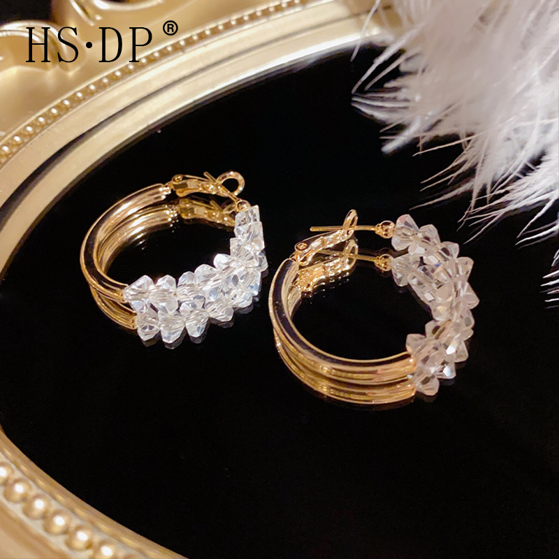 2023年新款潮韩式s925银针森系个性水晶耳圈女气质时尚高级感耳环