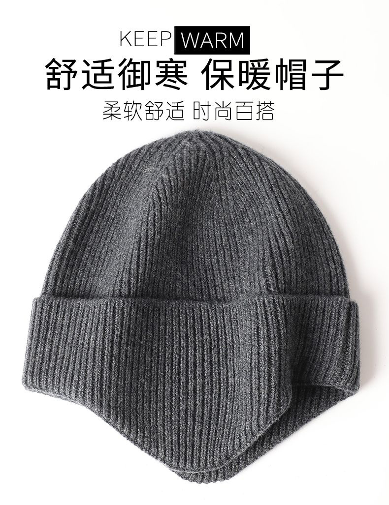 冬季冷帽男士休闲保暖毛线帽冬男防寒针织帽子骑车护耳帽设计详情1