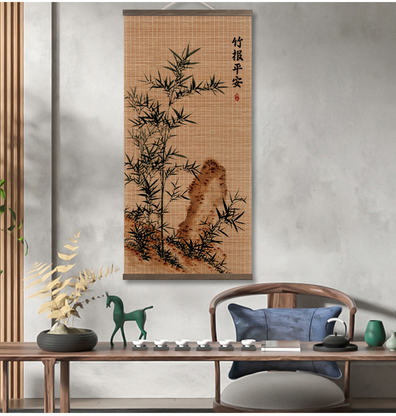 Chinese-style bamboo curtain hanging paintings, decorative paintings, nail-free hook murals, and background wall hanging curtains for the live-streaming room of the original manufacturer of Chinese national style pic 6