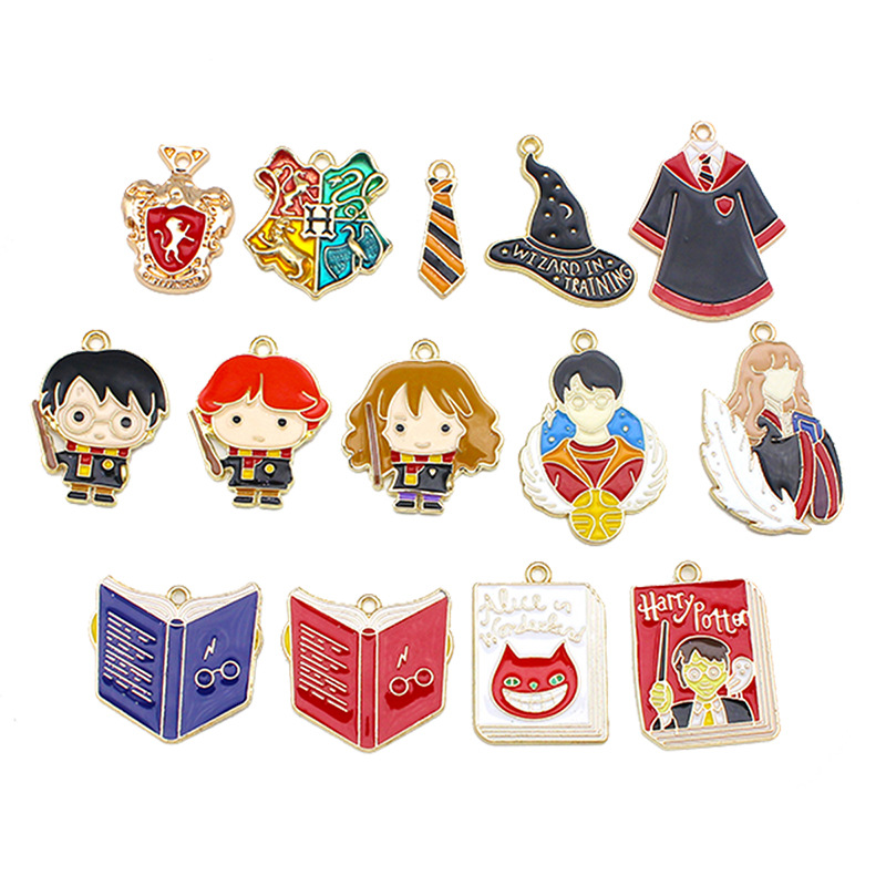 Cartoon Magic Academy Diy Accessories Magic Book School Uniform Badge Necklace Alloy Dripping Oil Key Chain Pendant Item Picture