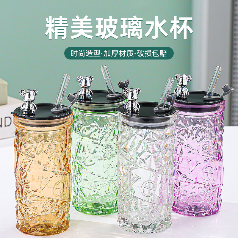 Diamond Bear Straw Cup Office large-capacity Glass Cup, ins style, high appearance level, opening event gift cup