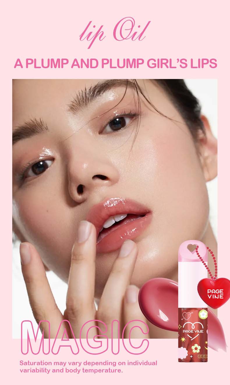 跨境爆款PAGE VINE温变水光唇釉爱心吊坠保湿唇油外贸热销彩妆详情2