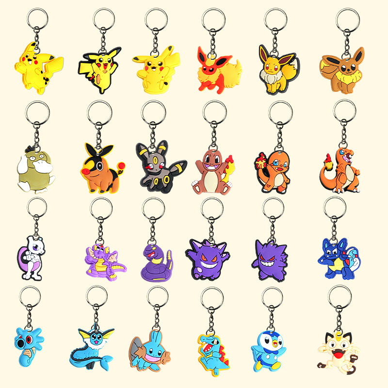 Factory direct sales of Pokemon keychains, soft rubber material, patch, high-quality gift, schoolbag decoration, key chain pendants