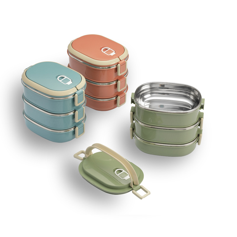 Cross-border rectangular stainless steel insulated lunch box with lid, portable lunch box, multi-layer hand-held compartments, bento box details Picture