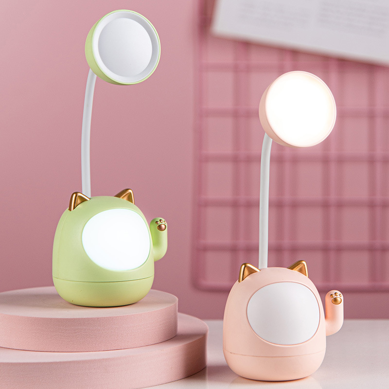 New USB charging desk lamp, Maneki Neko eye-protecting LED desk lamp with pencil sharpener and night light, portable desktop desk lamp