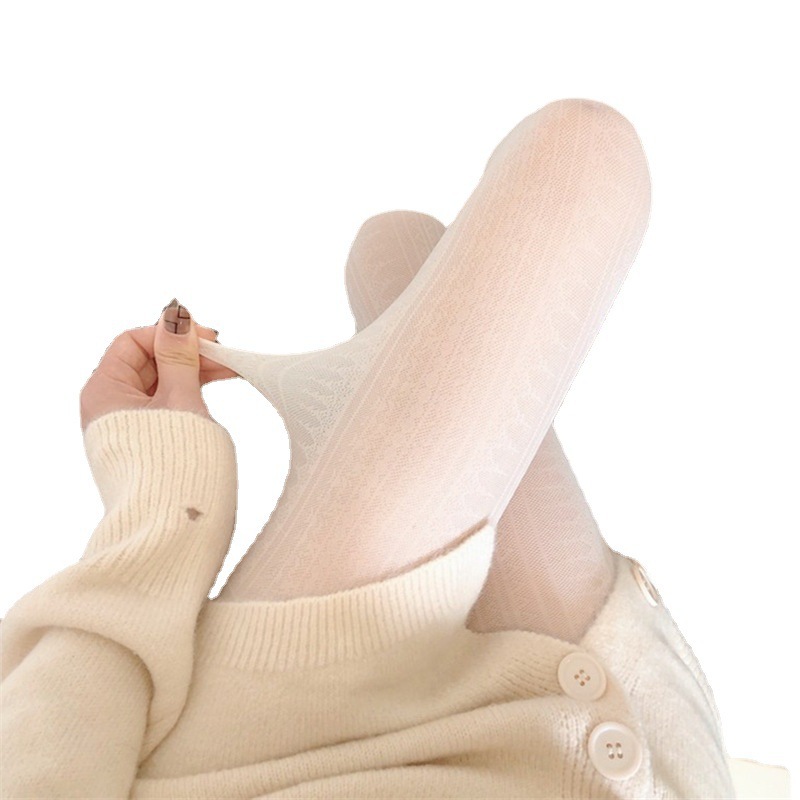 Japanese Milk White Pantyhose Women's Thin White Pantyhose Lolita Lace Pantyhose Anti-Hook Silk Sexy Black Silk Item Picture