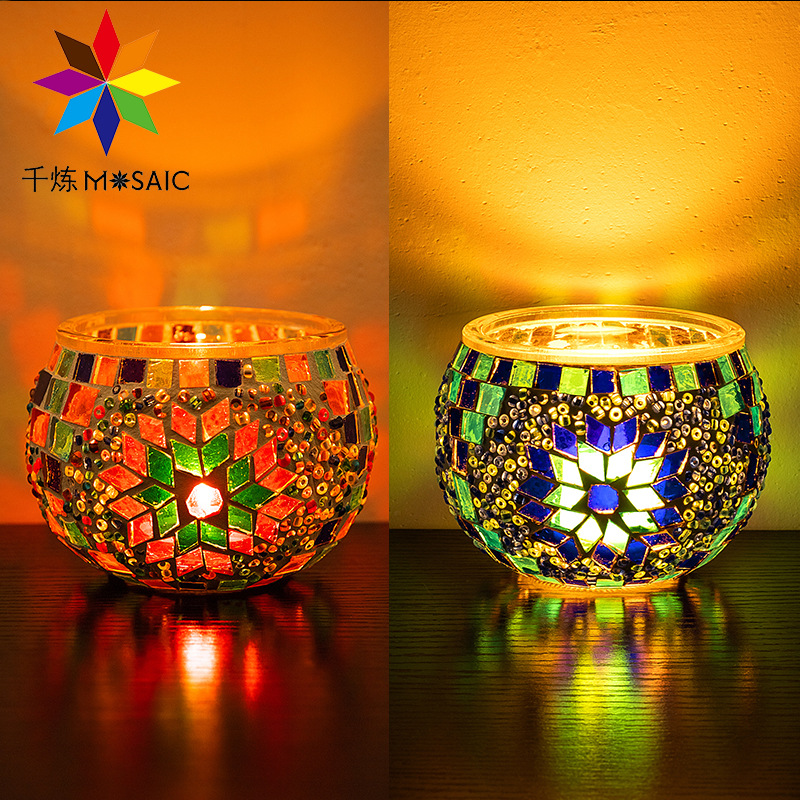 Wholesale of Qianlian Turkish lamps, Mosaic glass candlesticks, wedding gifts, romantic ornaments, and European-style home furnishings