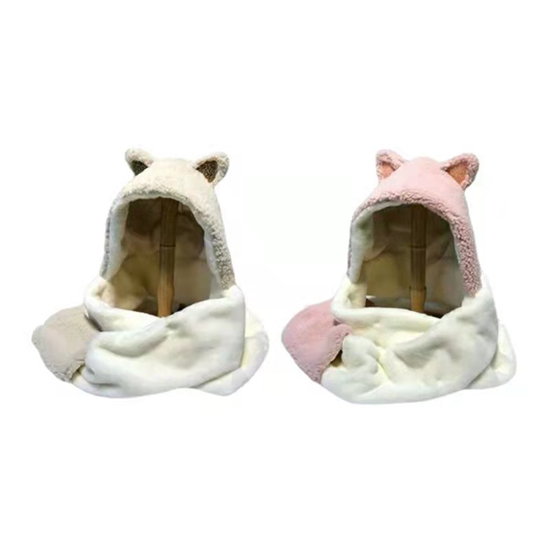 وشاح (ميهو) دافئ، وآذان القط، وقبعات جميلة، ثلاث قطع من غطاء الرقبة Item Picture