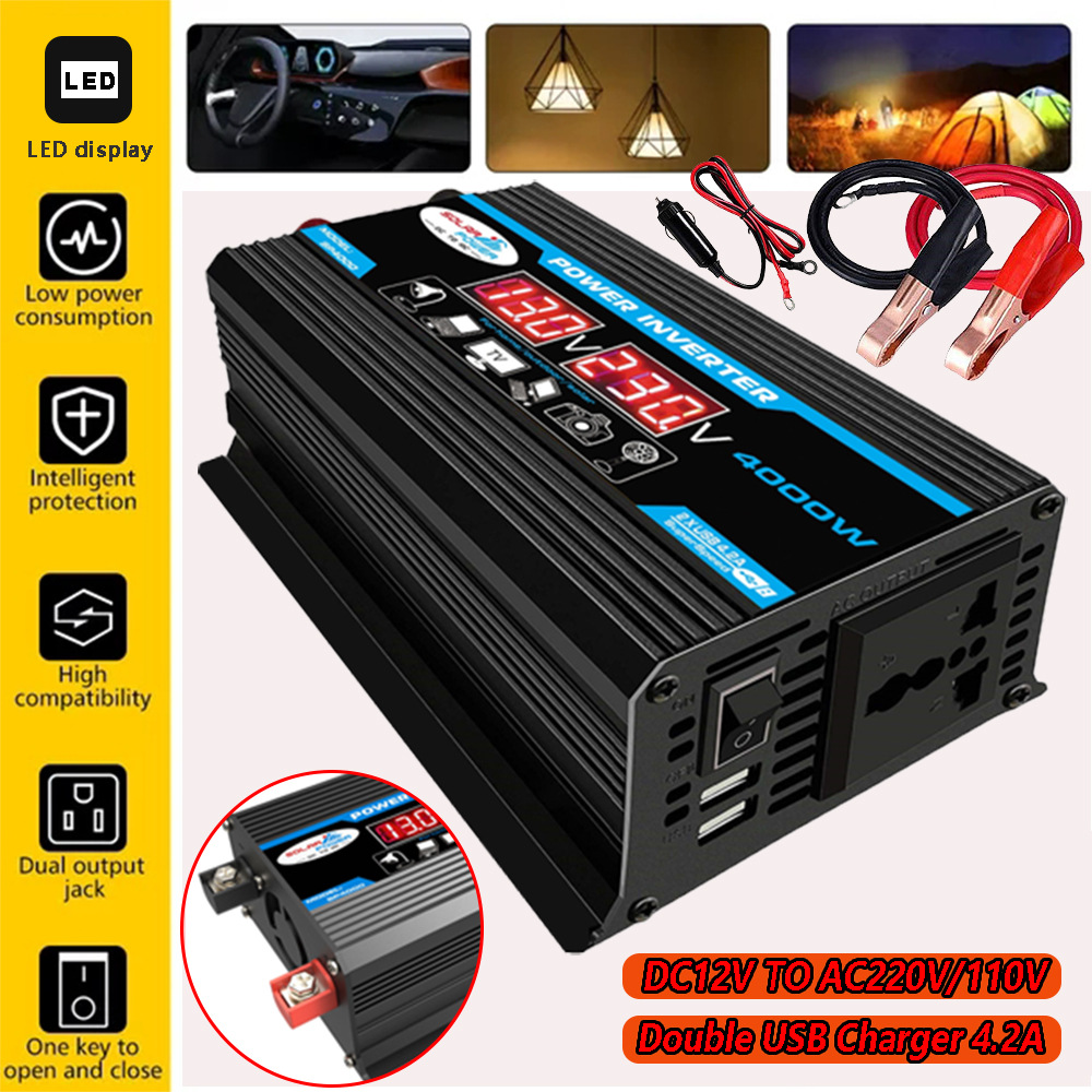 Cross-border bestseller inverter 12V-220V/110V300W portable with dual USB for car and home use and display screen