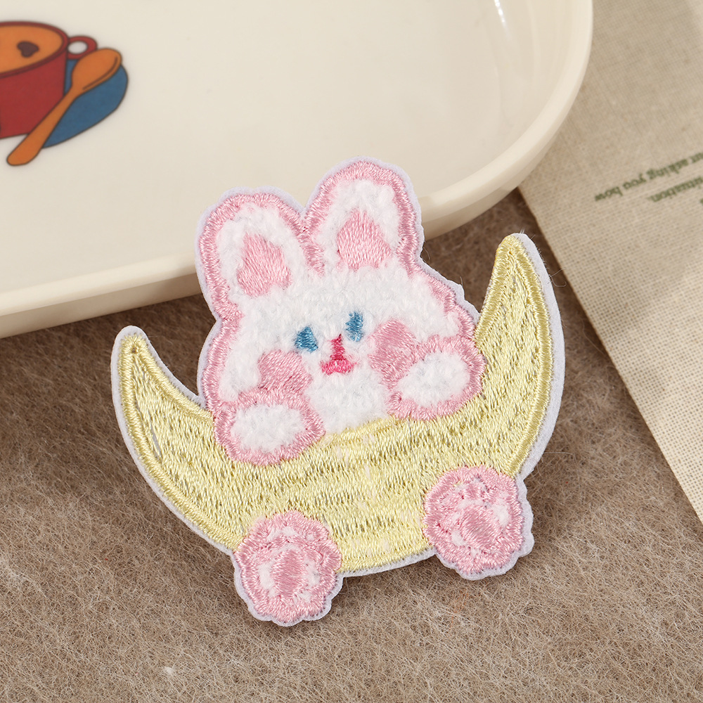 Soft and cute plush embroidered fabric stickers with rabbit, bear and moon shapes diy hair accessories, clothing accessories and decorative small accessories Specification image