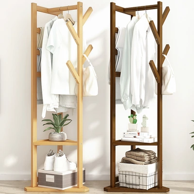 Coat Rack Hanging Coat Rack Storage Simple Modern Bedroom Floor Solid Wood Small Multi-Functional Storage Shelf