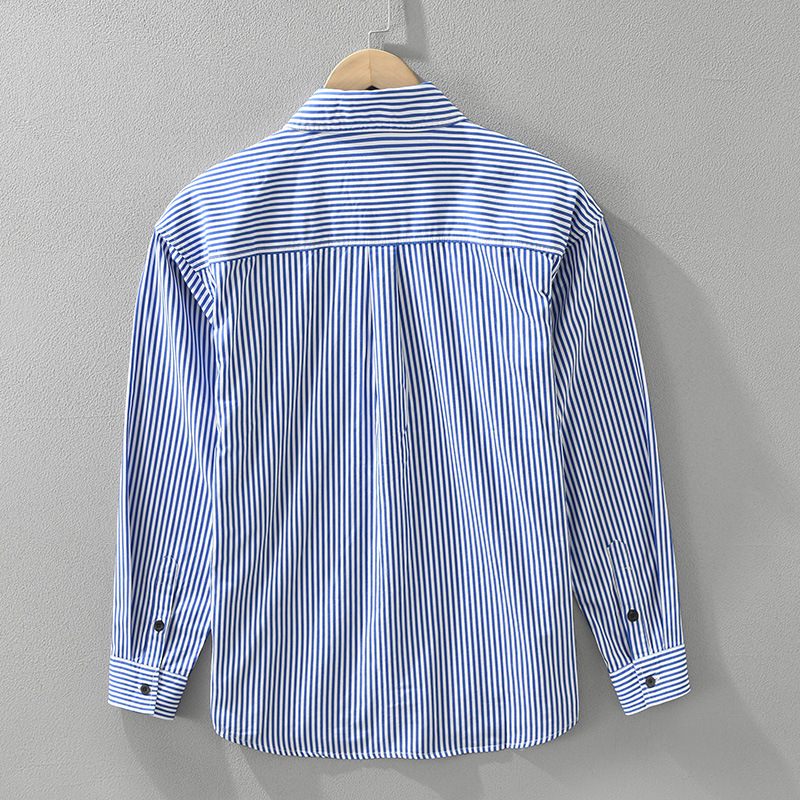 7266 Japanese-style printed striped long-sleeved shirt for men, fashionable, casual and versatile, artistic and loose top, one-piece consignment details Picture