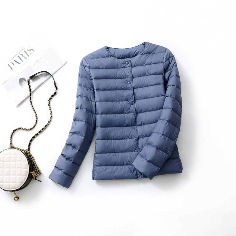 Light Down Jacket Women's Long Sleeve Coat Autumn And Winter Windbreaker Light Collarless Down Ball Suit Large Size Slim Short Specification drawing