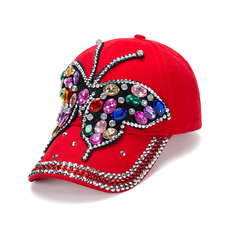 Butterfly, diamond-encrusted, fashionable baseball cap, denim baseball cap, outdoor sun protection, adult sun protection, versatile and cute cap, women's hooded style is selling well Application Scenario