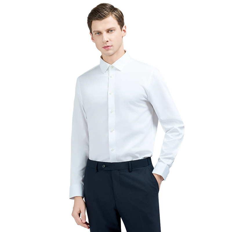 Men's Shirt, 100% Long-Staple Cotton Insurance And Bank Work Uniform, All-Cotton White Shirt, Dp Ready-To-Wear, Non-Ironing Shirt Item Picture