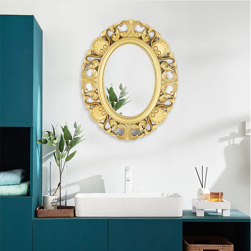 新款椭圆形装饰镜欧式古典浴室镜挂墙式客厅玄关壁挂雕刻装饰镜图