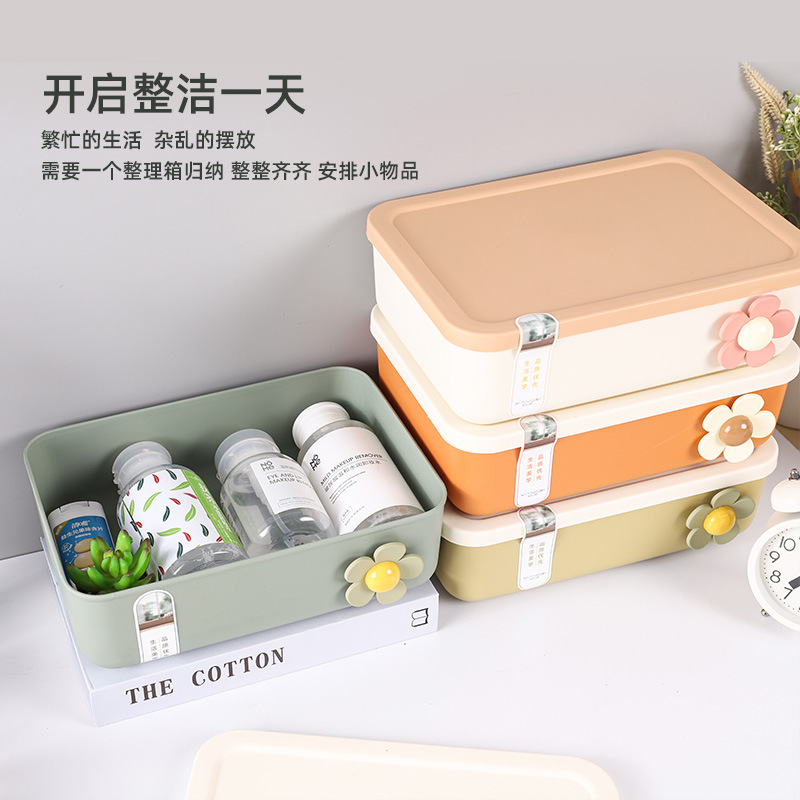 Sundry Desktop Storage Box With Cover Storage Basket Snacks Dormitory Desktop Cosmetics Storage Japanese Plastic Organizer Application Scenario