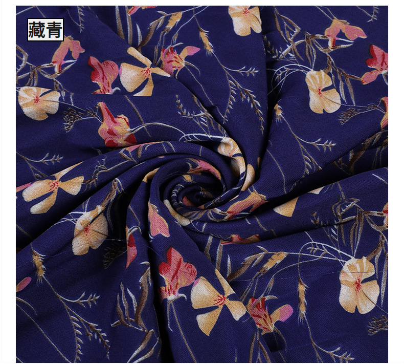 Spring New Clothing Fabric Spot Wholesale South Korea Silk Screen Flower Dress Plain Polyester Shuttle Specification drawing