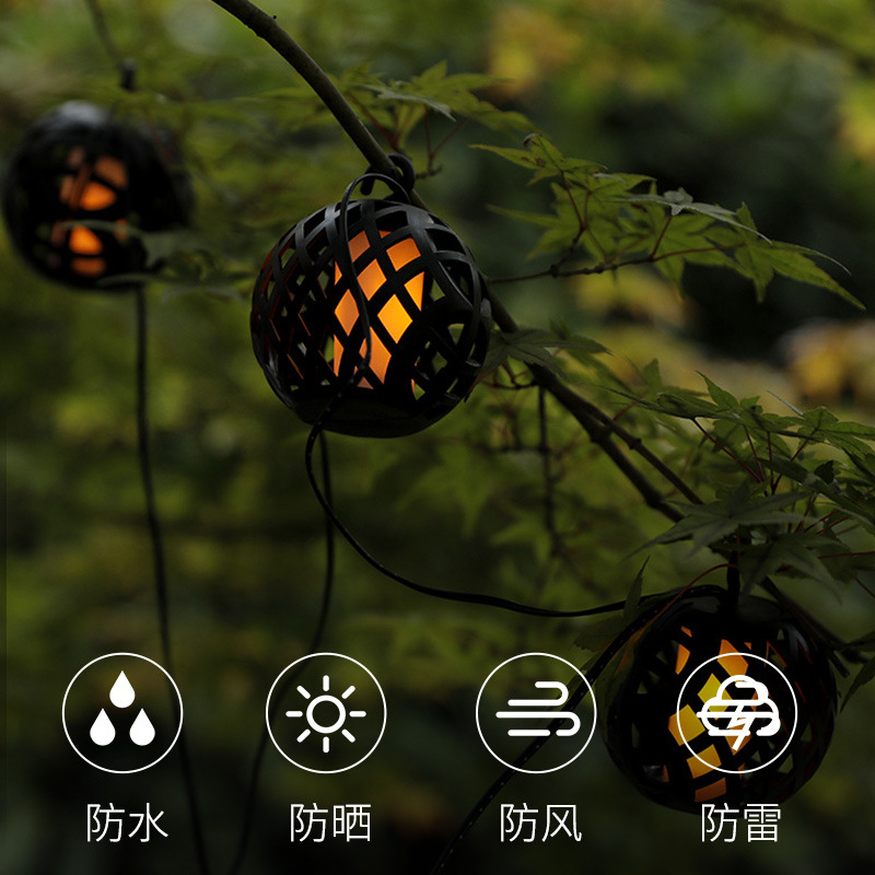 6 new cross-border outdoor waterproof courtyard decoration Christmas Festival flashing solar flame light string lights in 2022 details Picture