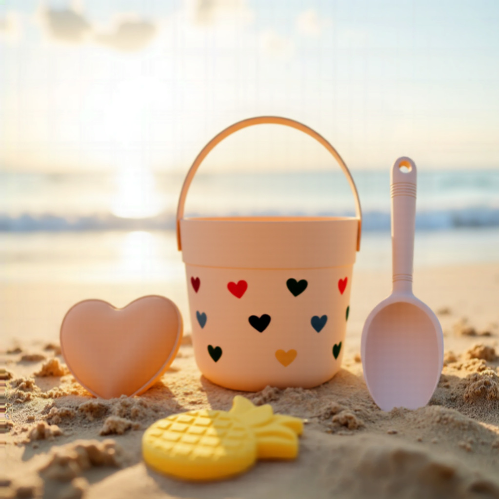 Wholesale silicone beach bucket children's toy sets of 4 and 6 pieces, beach water play, sand shovels, parent-child interactive sand buckets details Picture