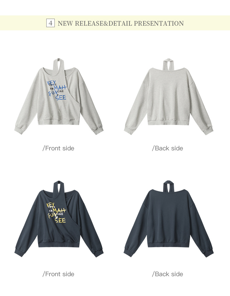 HeyHenry不规则设计感挂脖卫衣女秋季美式宽松一字肩套头辣妹上衣详情19