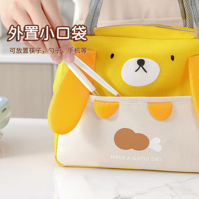 Household hand-held insulated bag, large-capacity cartoon cute bento bag, student high appearance level, double-layer waterproof lunch box bag Specification image