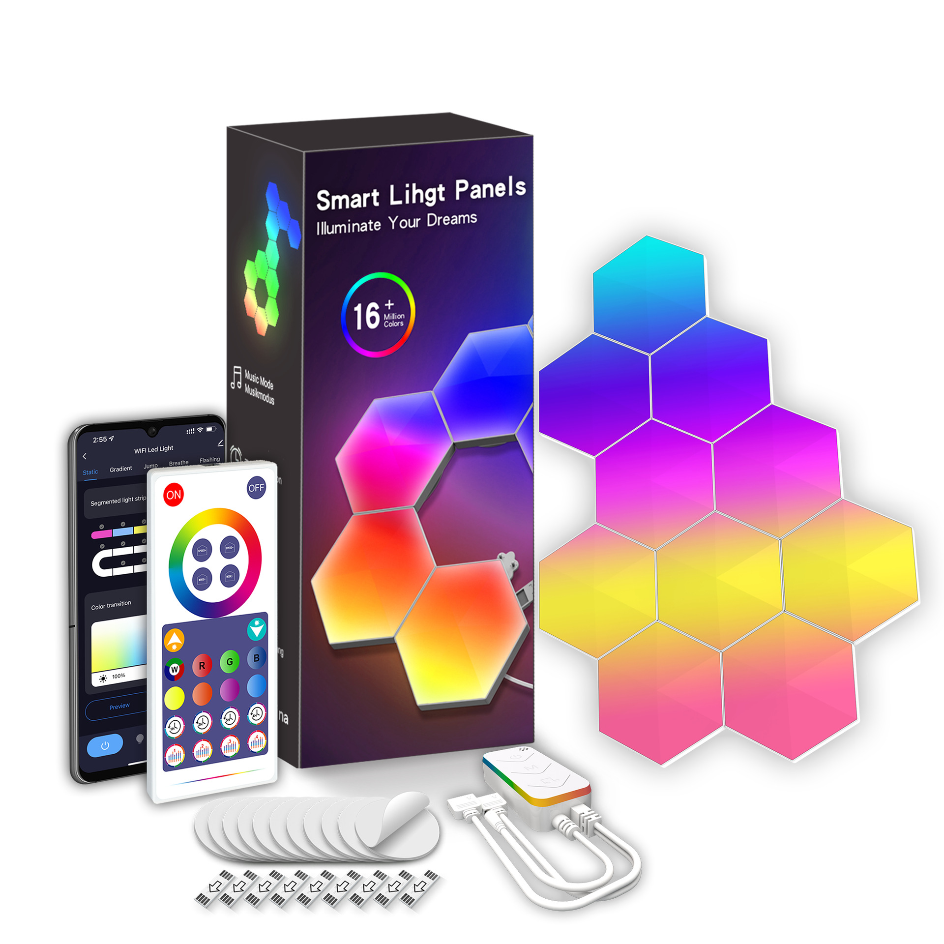 E-sports atmosphere light, smart odd light board background wall, quantum light, voice-controlled sensing, APP remote control, honeycomb bedroom wall lamp Application Scenario