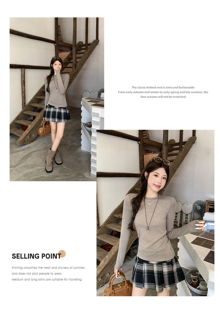 A new long-sleeved T-shirt with a Korean-style oat round neck for the autumn of 2026. Pair it with a base layer to create a slimming and laid-back look for women pic 13