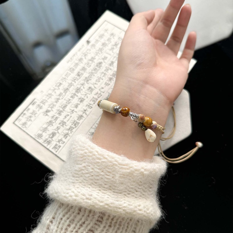 Jingdezhen ceramic bracelet wholesale street stall, versatile, fresh and new Chinese style, popular flower-woven ancient-style bracelet for women details Picture