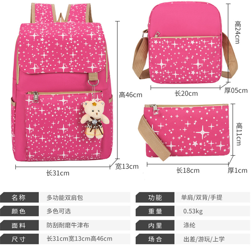 Cross border korean version college wind backpack oso mochila para niñas high school estudiante mochila de tres piezas logotipo de impresión details Picture