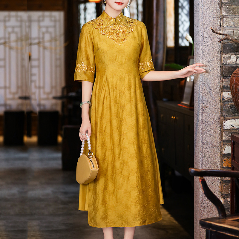 夏季新款中国风汉服裙子中式民族风唐装修身复古旗袍大码连衣裙
