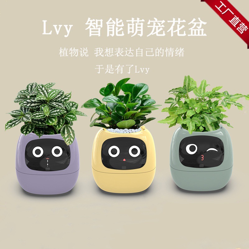 智能懒人自动吸水花盆塑料树脂圆形USB充电式室内植物小花盆器