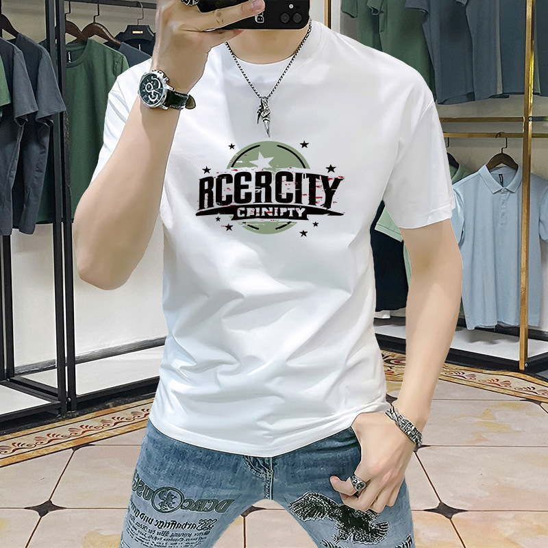 Men's short-sleeved T-shirt 2024 Summer New style, trendy and fashionable printed half-sleeve, ins, slim fit, versatile, high-quality round neck