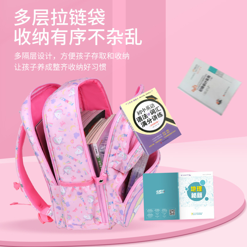 New Rainbow Schoolbag For Primary School Students Multi-Layer Large Capacity Girls Backpack Lightweight Load Protection Spine Children's Schoolbag details Picture