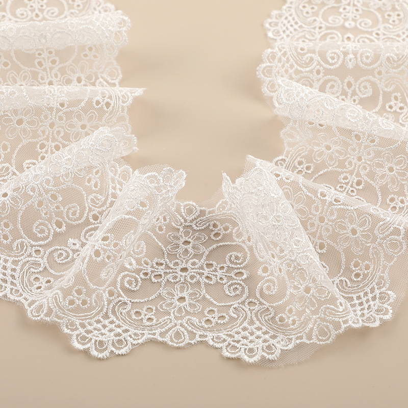 牛奶丝刺绣花边 细线刺绣花边 水溶涤纶丝花边 裙摆袖口花边辅料详情图4