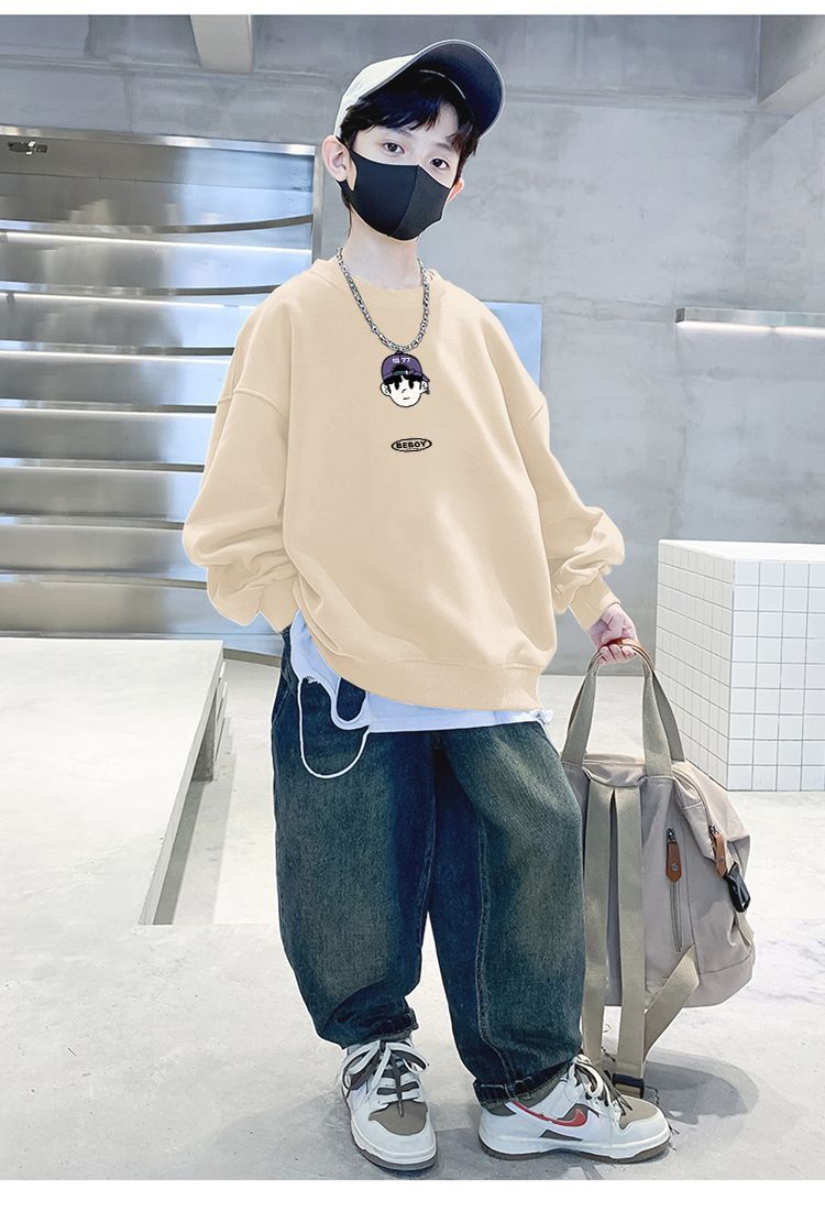 天才鲸 儿童秋季卫衣新款圆领韩版宽松运动长袖冬装男童洋气上衣详情11