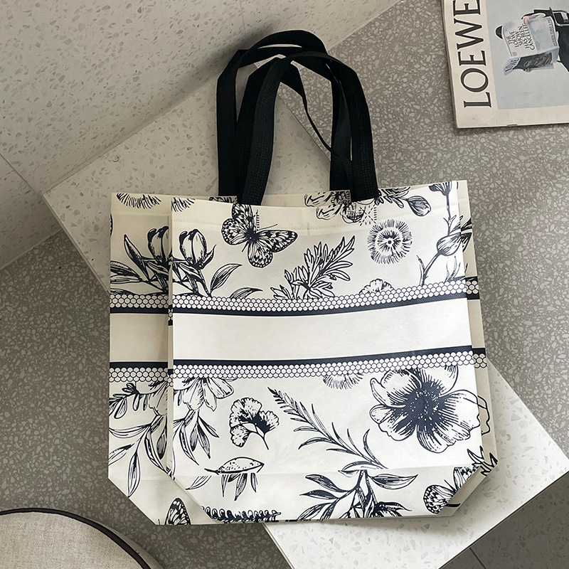 Vintage Flower Covered Non-Woven Handbag Custom Clothing Shop Shopping Bag Women's Clothing Gift Bag Overlord Specification drawing