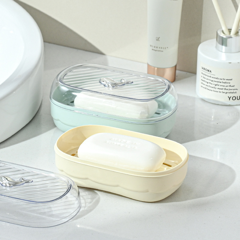 Non-perforated draining soap box with lid, dust-proof soap box rack, light luxury double-layer soap box, home bathroom