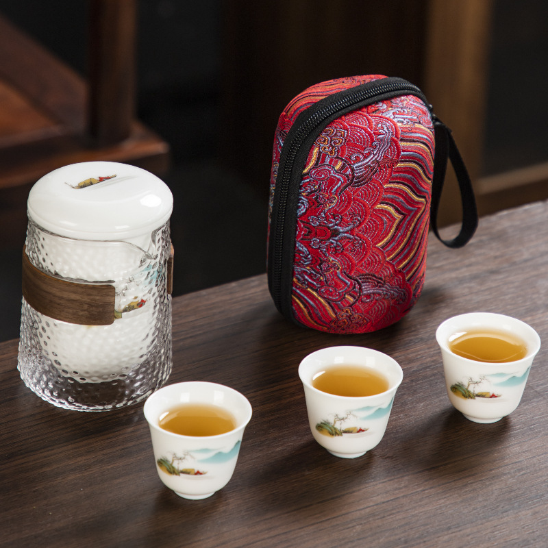 玻璃快客杯便携式旅行茶具小套装简易单人日式户外泡茶壶功夫茶杯