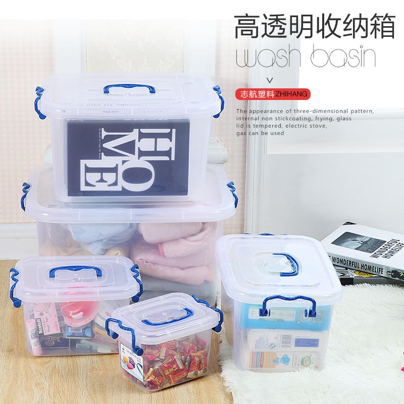 Large plastic storage box Clothes textbook organizer High transparent storage box with wheel and lid thickened storage box full figure