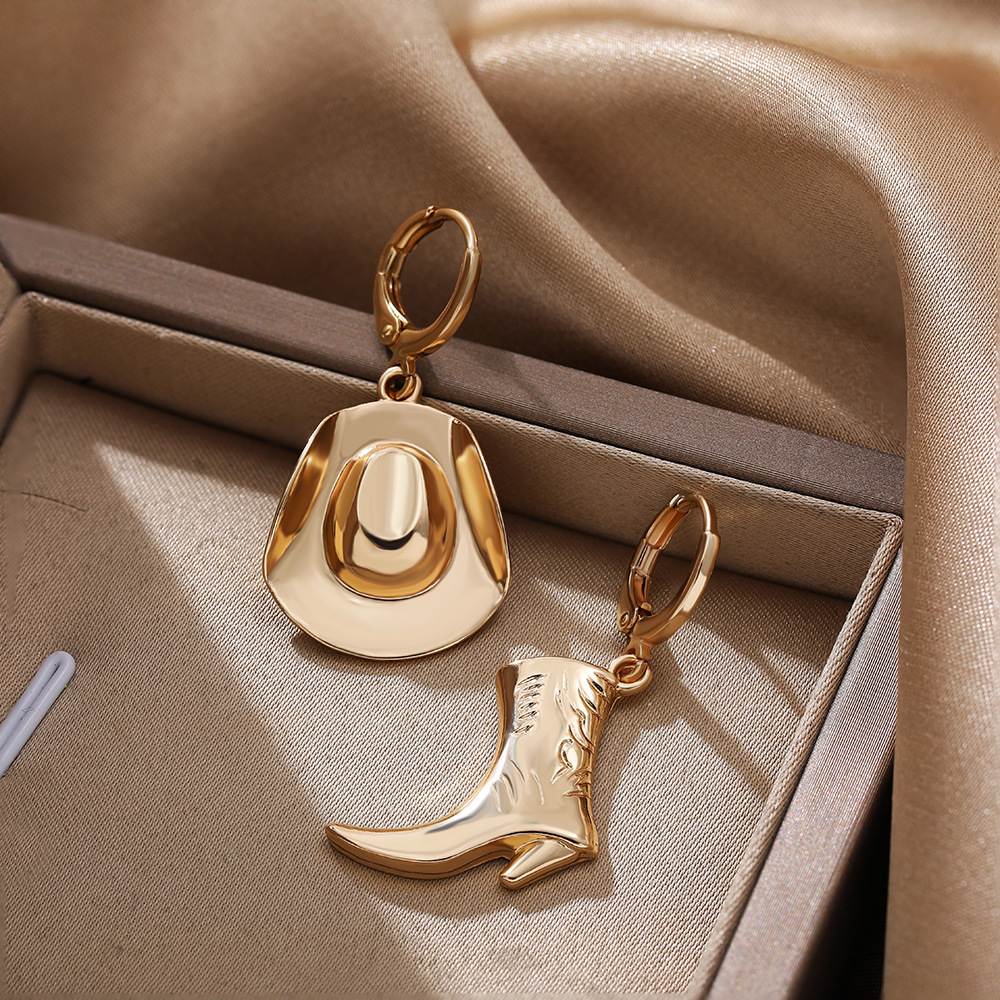 European and American fashion alloy western cowboy boots cowboy hat earrings ring earrings drop female trend niche design individual earrings