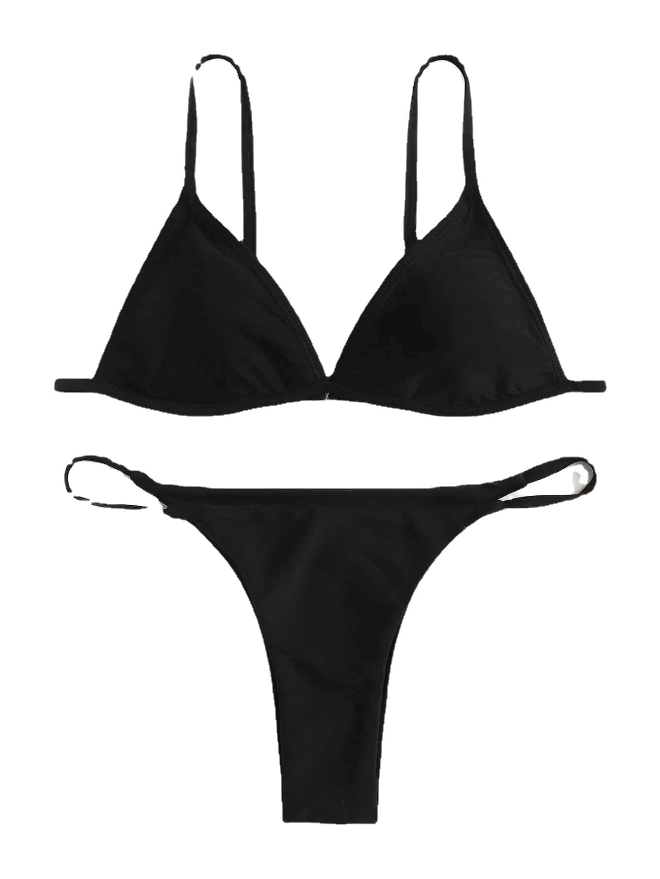 Europe And The United States New Solid Color Triangle Thong Bikini Swimsuit Bikini Spot Purple Black Item Picture