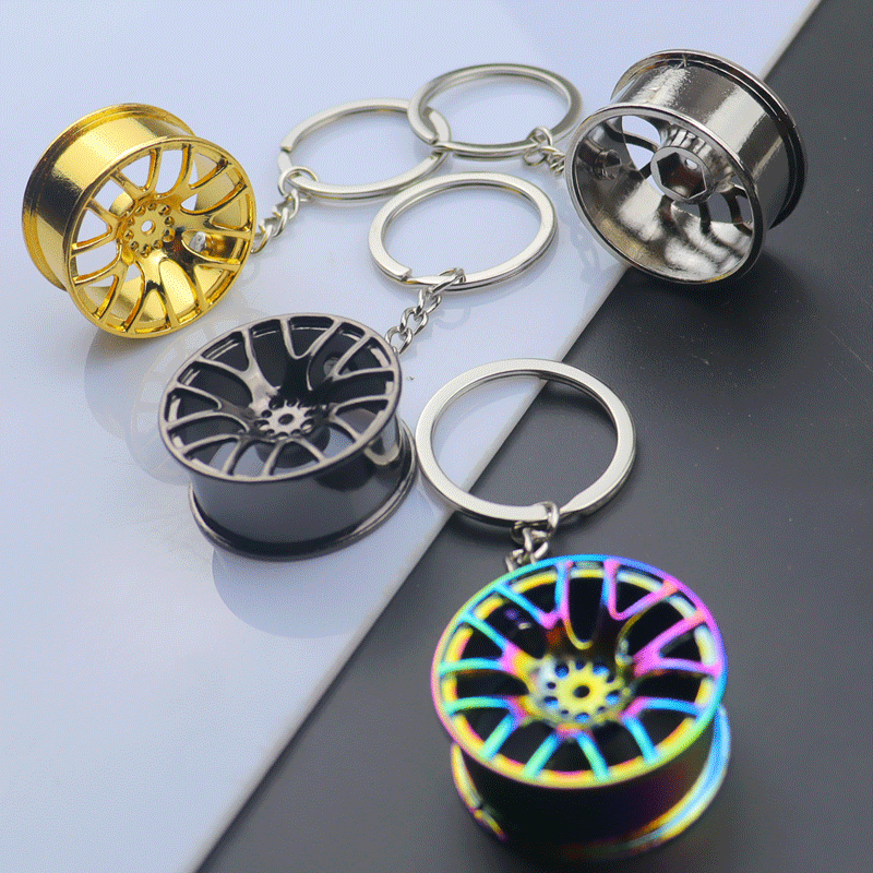 Factory Quality Zinc Alloy Key Chain Creative Car Wheel Hub Key Chain Pendant Gift Crafts Can Print Logo Specification drawing