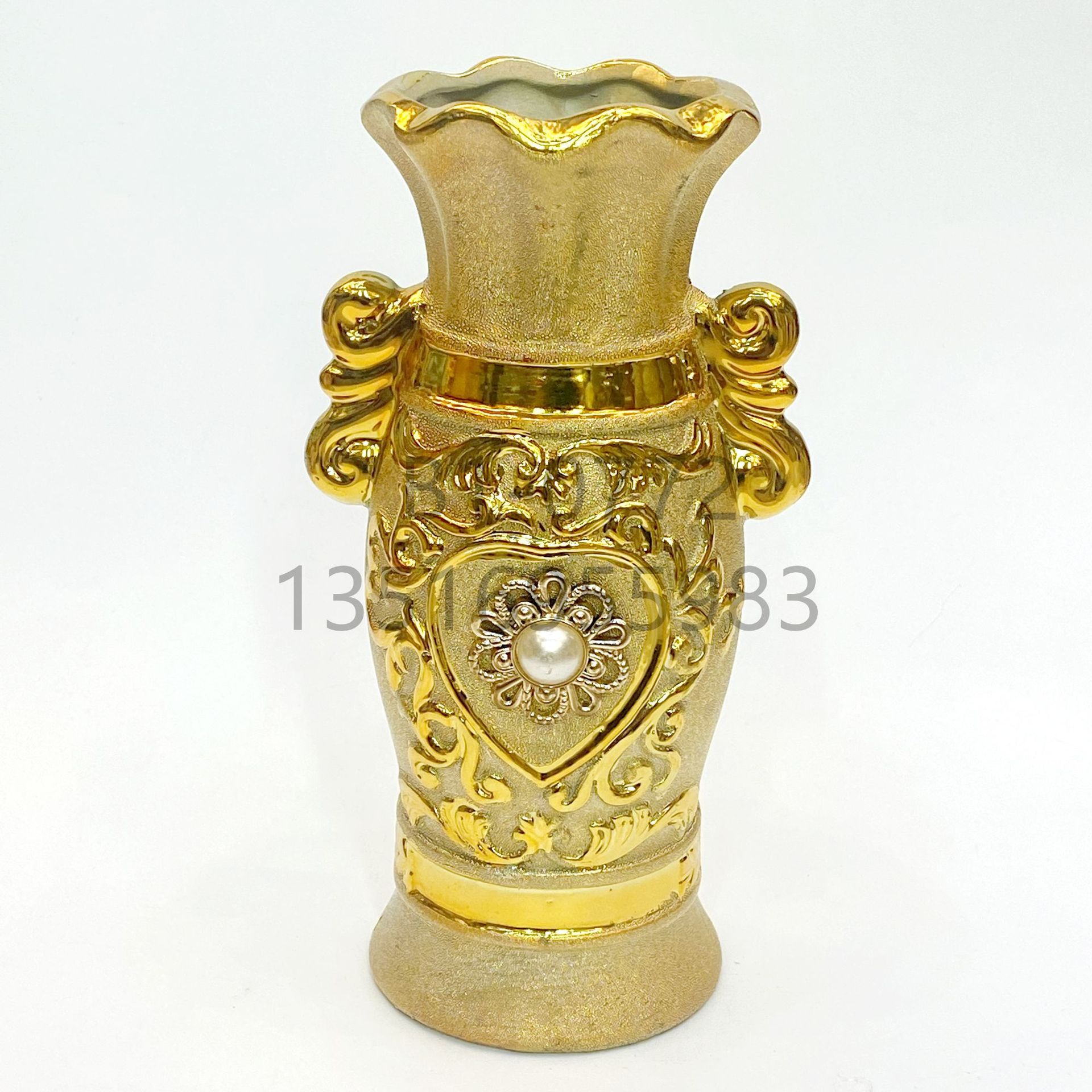 砂金镶嵌珠子陶瓷花瓶 10寸25厘米高档现代客厅家居摆件花盆批发
