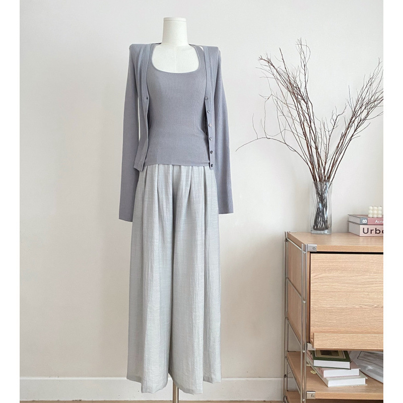 芊语 2024针织开衫外套女秋季长袖薄款挂脖背心紫色设计感上衣