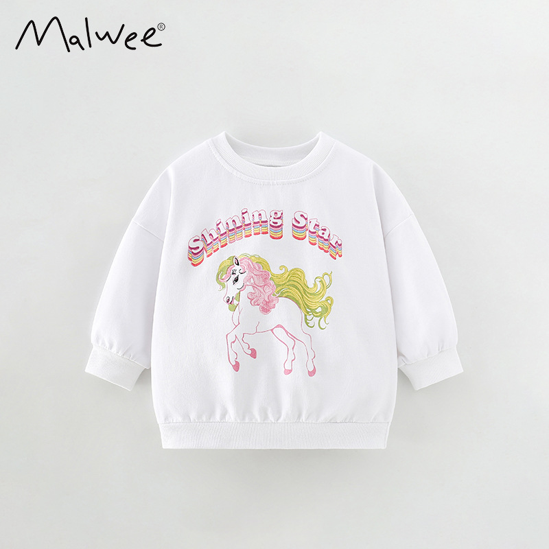 malwee女童卫衣秋季新款套头圆领衫欧美中小童休闲长袖外穿上衣