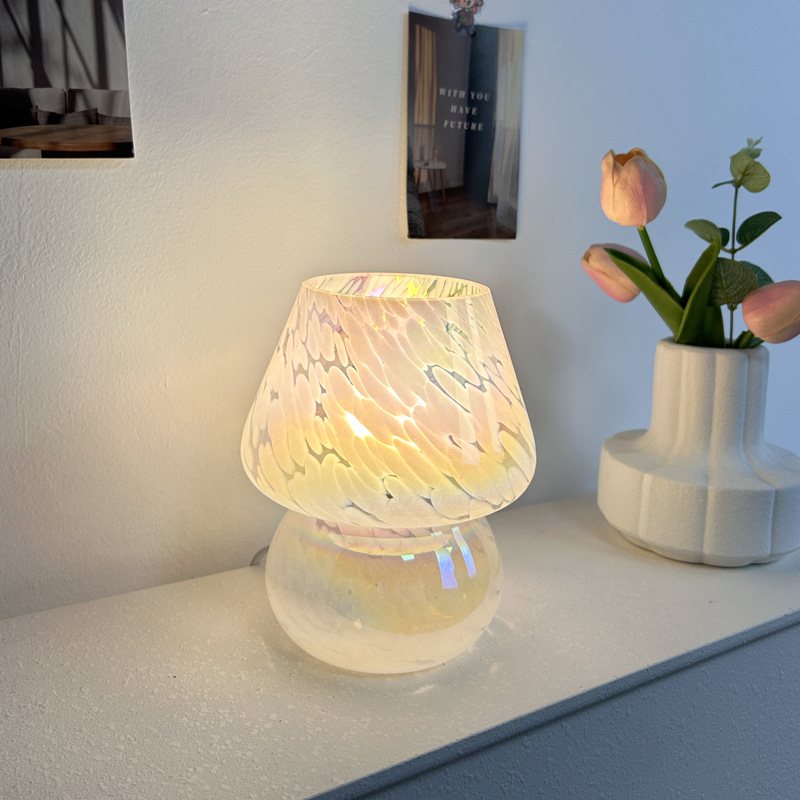 Cross-Border American Retro Decorative Desk Lamp Creative Dazzle Flower Dot Glass Mushroom Lamp Usb Bedside Women's Atmosphere Lamp Specification drawing